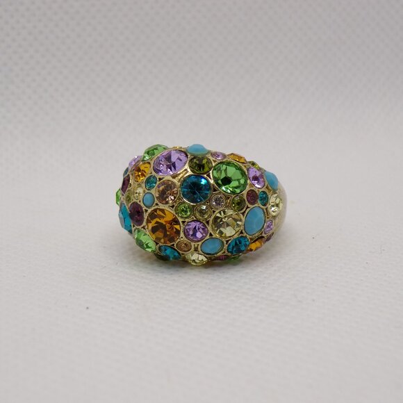 Fossil Brand Gold Tone Colorful Rhinestone Dome Ring Size 8 - Picture 7 of 9